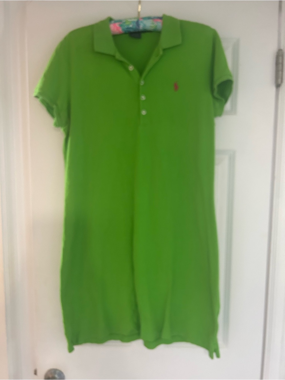 Green Polo Shirt Dress with Embroidered Pony